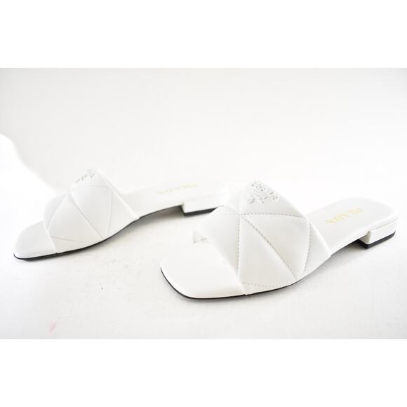 Prada White 55mm Quilted Nappa Leather Logo Slide Sandal Flat Sabots Mule 39 - Picture 16 of 16